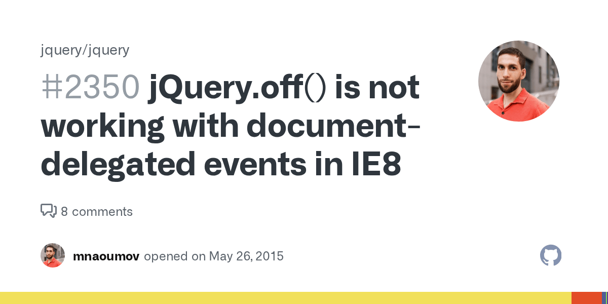 jQuery.off() is not working with documentdelegated events in IE8