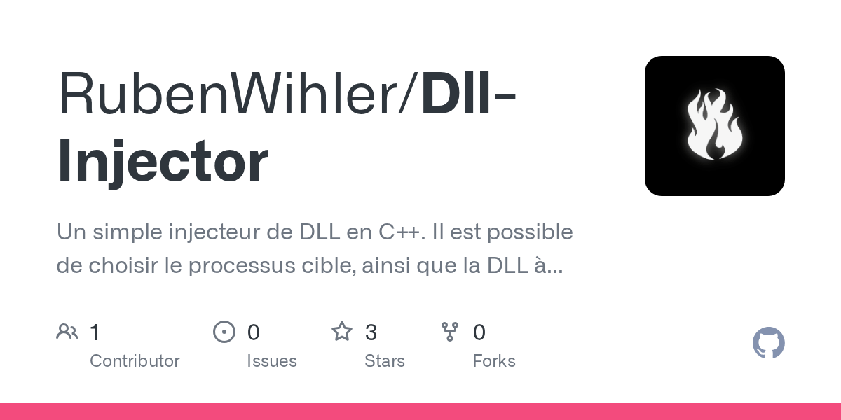 GitHub RubenWihler/DllInjector Un simple injecteur de DLL en C++