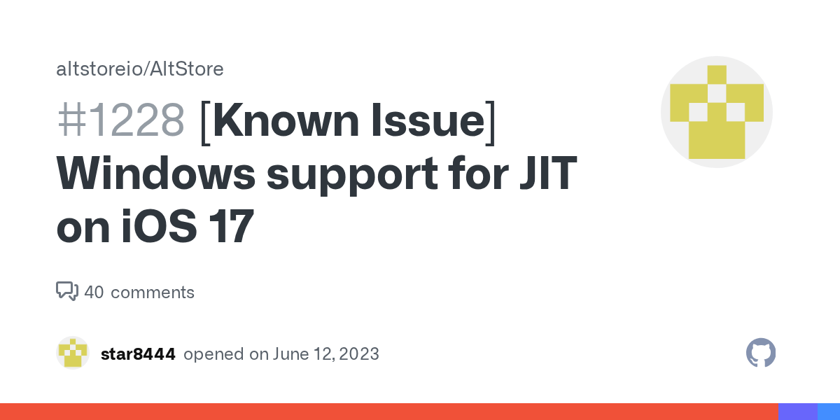 [Known Issue] Windows support for JIT on iOS 17 · Issue 1228