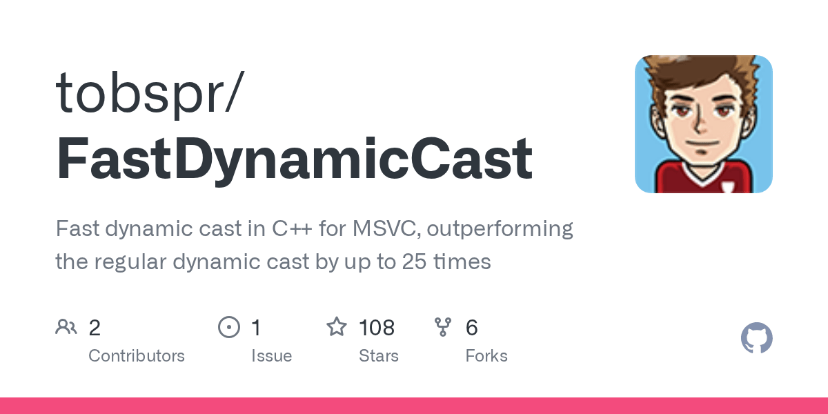 GitHub tobspr/FastDynamicCast Fast dynamic cast in C++ for MSVC, outperforming the regular
