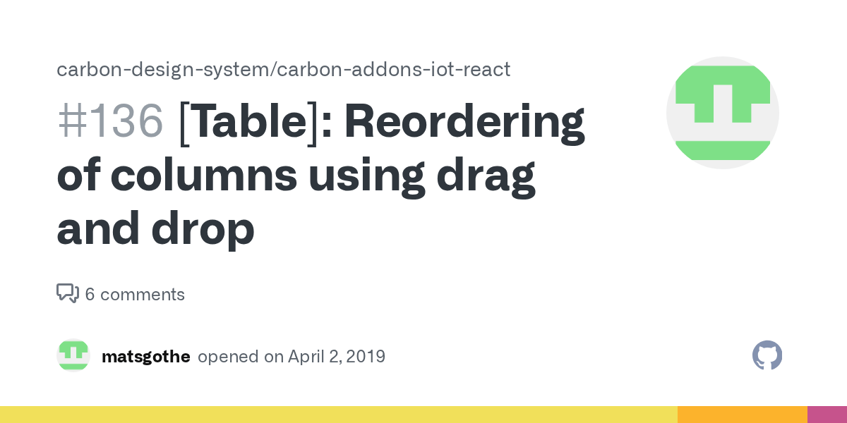 [Table] Reordering of columns using drag and drop · Issue 136 · carbondesignsystem/carbon