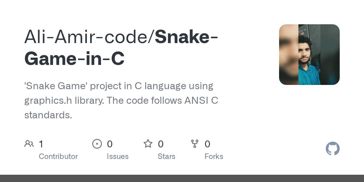 GitHub AliAmircode/SnakeGameinC 'Snake Game' project in C