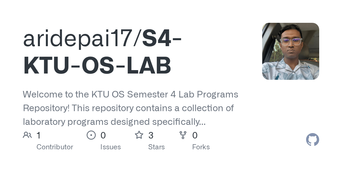 GitHub aridepai17/S4KTUOSLAB to the KTU OS Semester 4 Lab