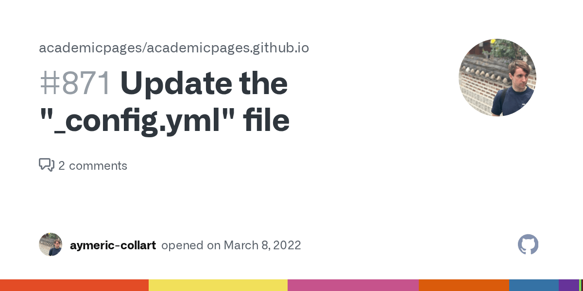 Update the "_config.yml" file · Issue 871 · academicpages