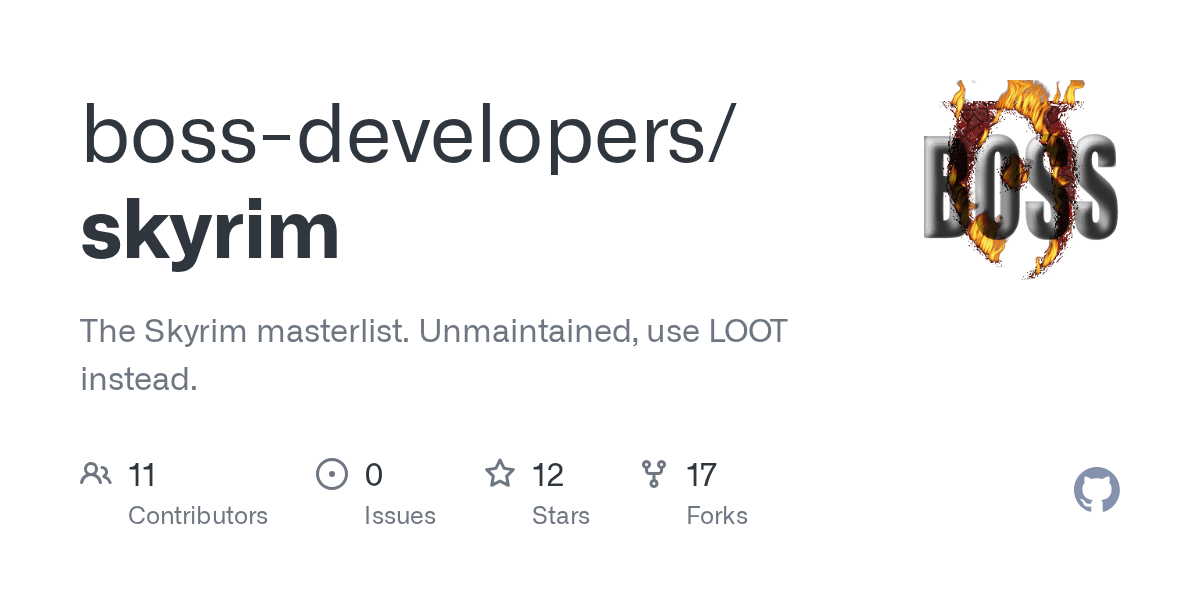 GitHub bossdevelopers/skyrim The Skyrim masterlist. Unmaintained