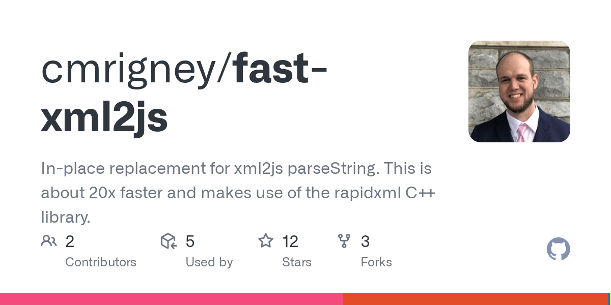 GitHub cmrigney/fastxml2js Inplace replacement for xml2js