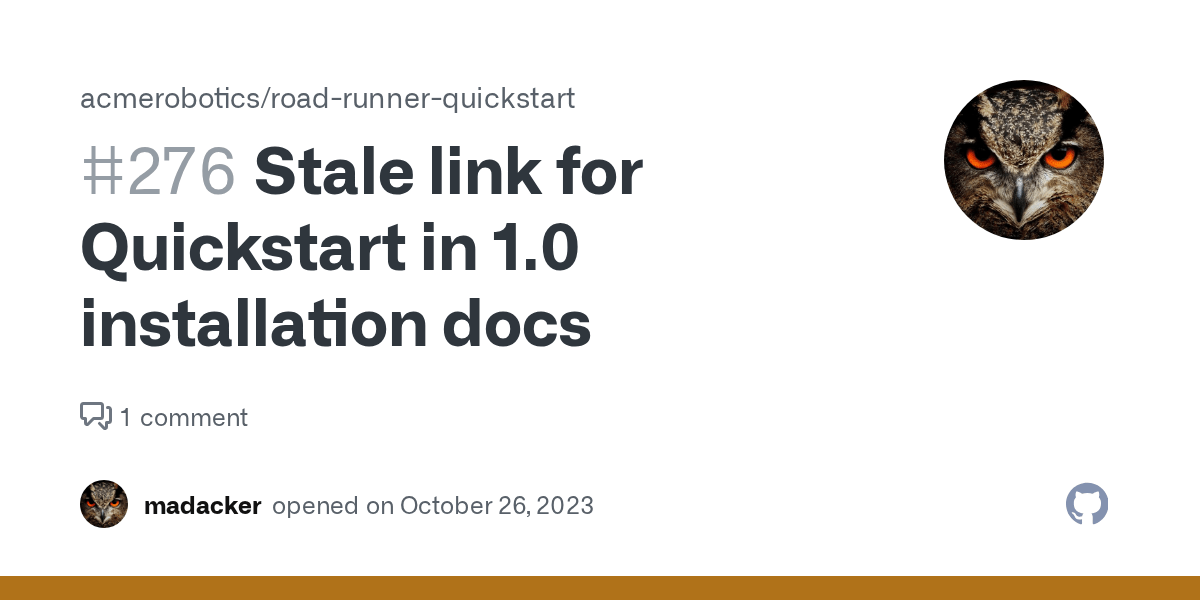 Stale link for Quickstart in 1.0 installation docs · Issue 276