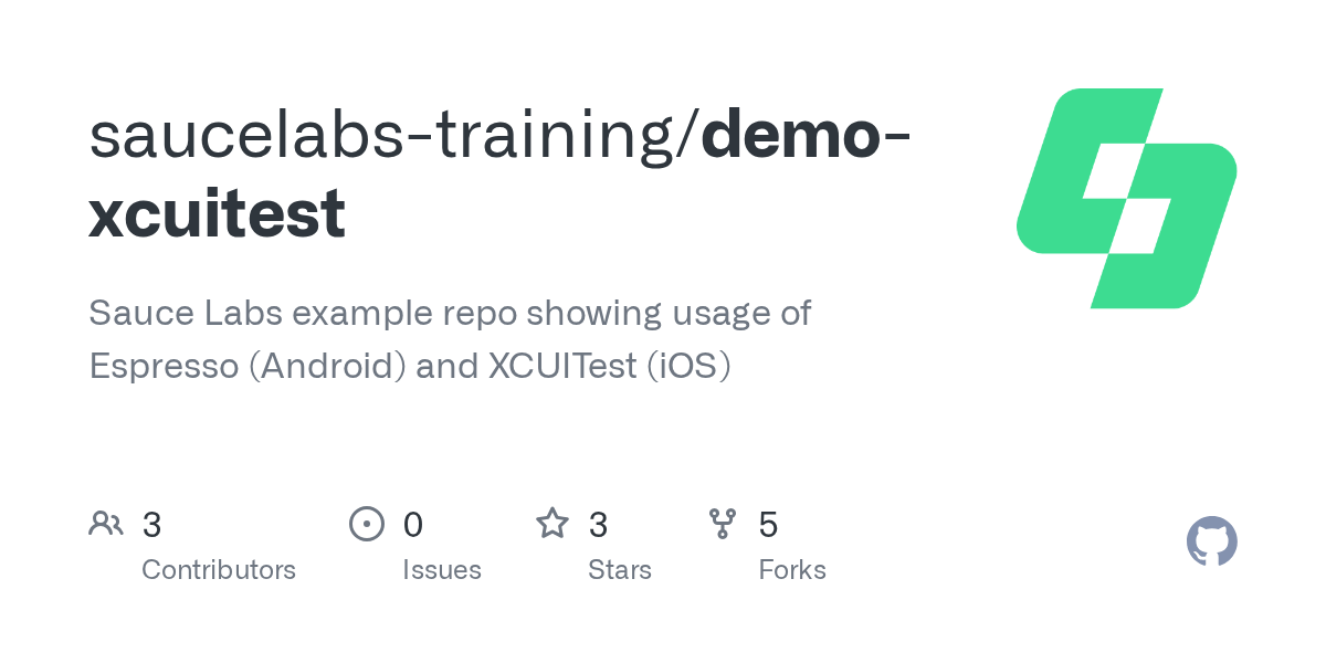 GitHub saucelabstraining/demoxcuitest Sauce Labs example repo