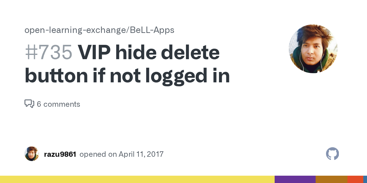 VIP hide delete button if not logged in · Issue 735 · openlearningexchange/BeLLApps · GitHub