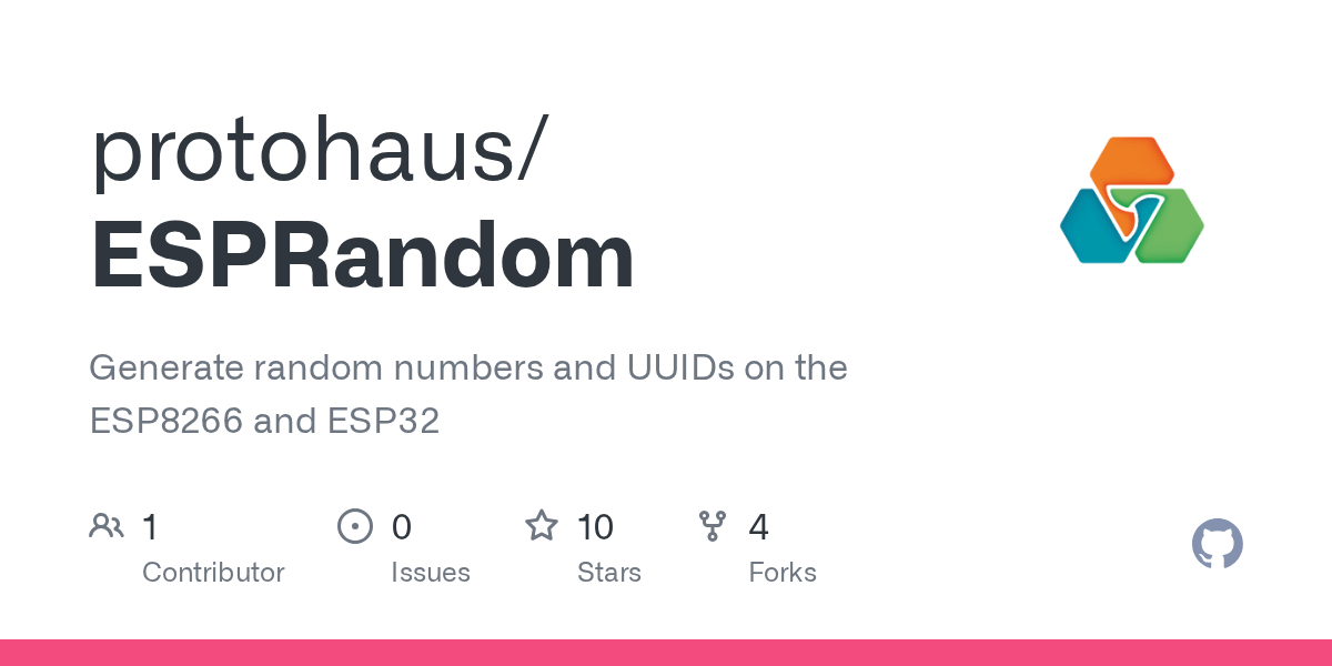 GitHub protohaus/ESPRandom Generate random numbers and UUIDs on the