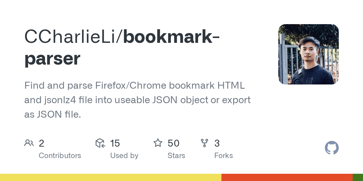 GitHub CCharlieLi/bookmarkparser Find and parse Firefox/Chrome bookmark HTML and jsonlz4