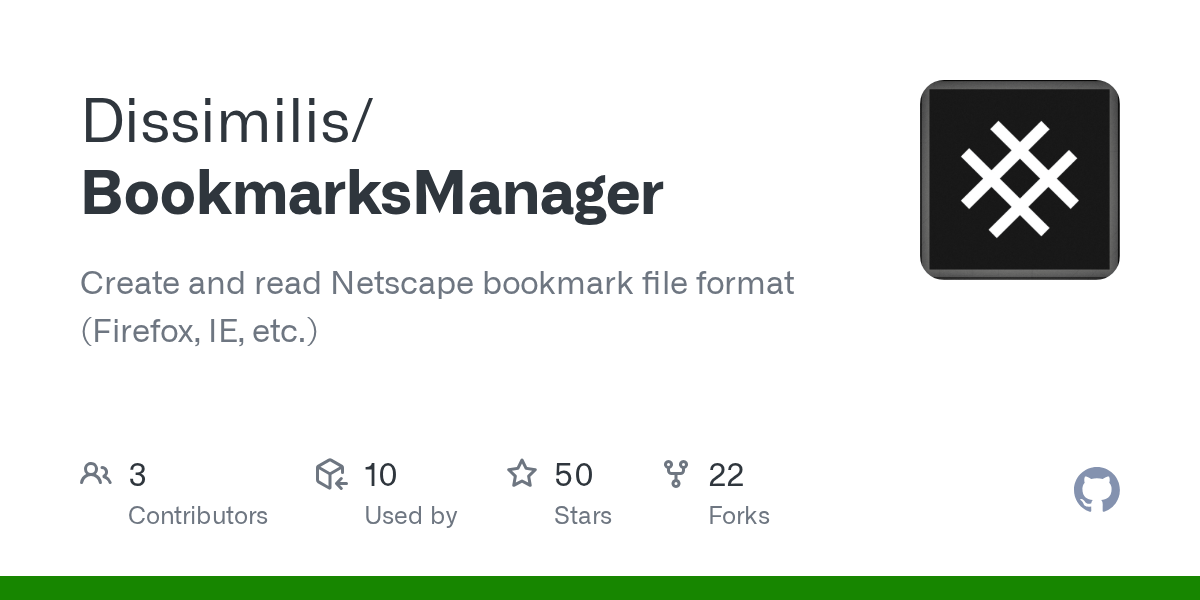 GitHub Dissimilis/BookmarksManager Create and read Netscape bookmark