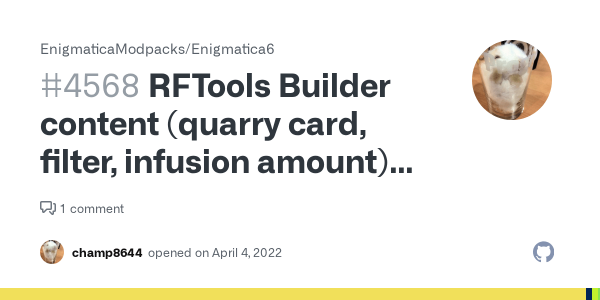 RFTools Builder content (quarry card, filter, infusion amount
