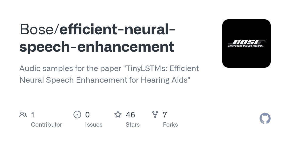 GitHub Bose/efficientneuralspeechenhancement Audio samples for