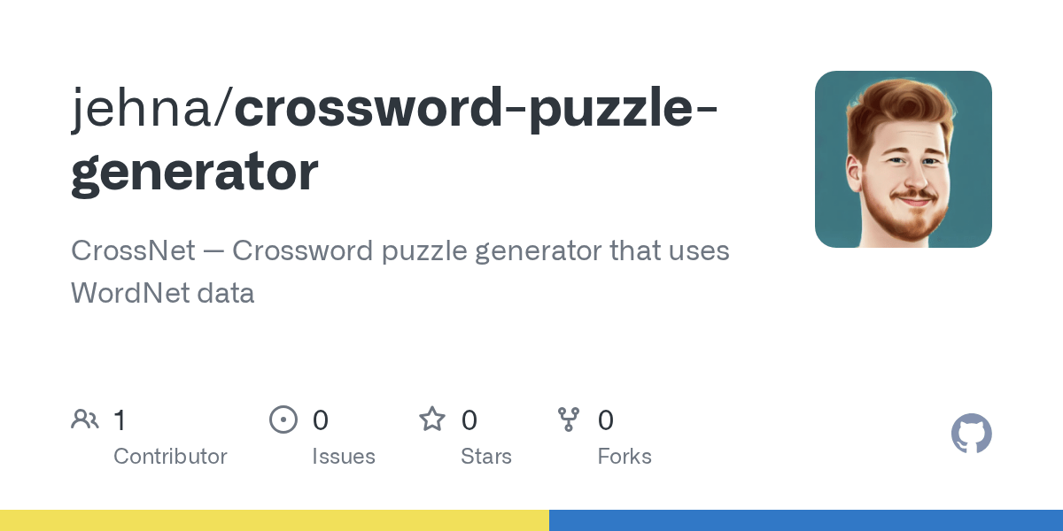Github - Jehna/Crossword-Puzzle-Generator: Crossnet — Crossword Puzzle Generator That Uses Wordnet Data