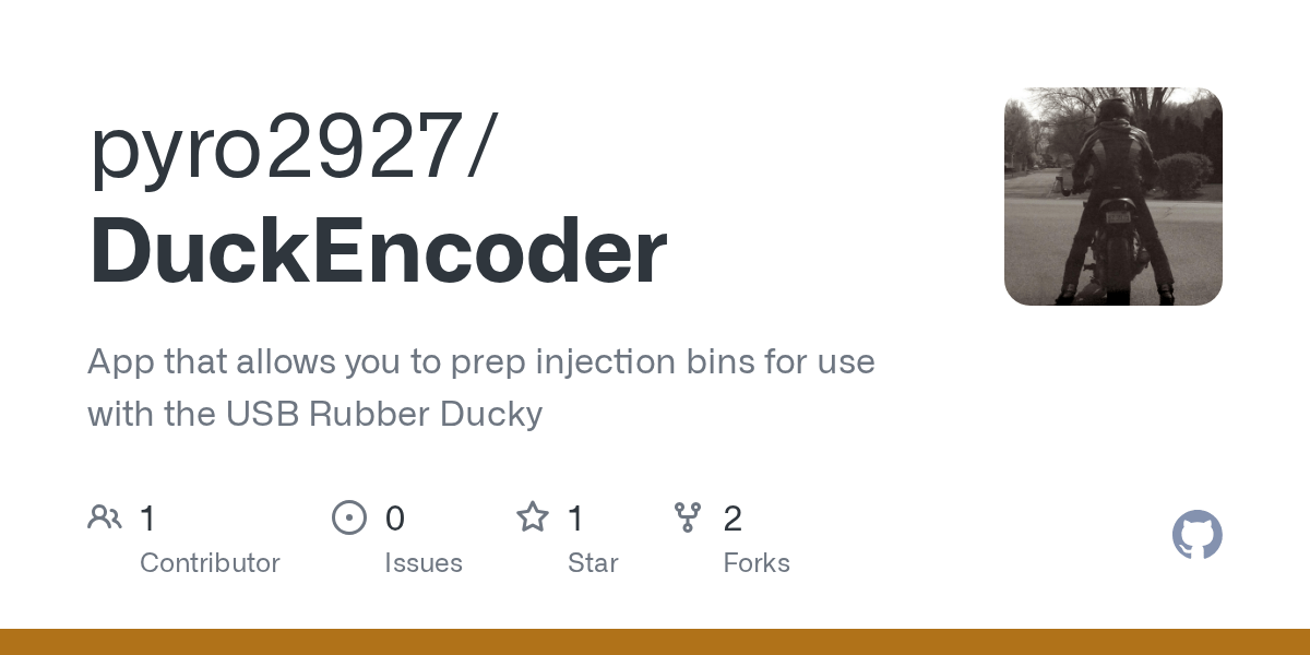 GitHub pyro2927/DuckEncoder App that allows you to prep injection