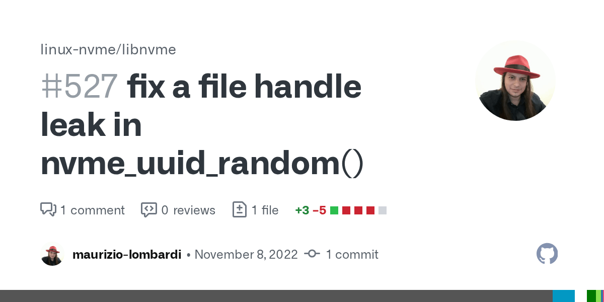 fix a file handle leak in nvme_uuid_random() by mauriziolombardi
