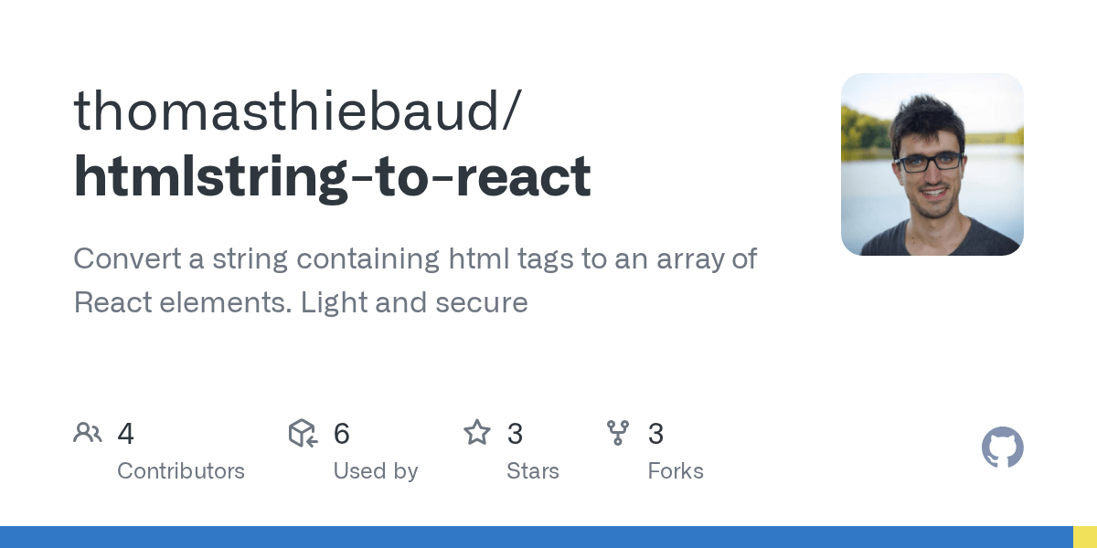 GitHub thomasthiebaud/htmlstringtoreact Convert a string