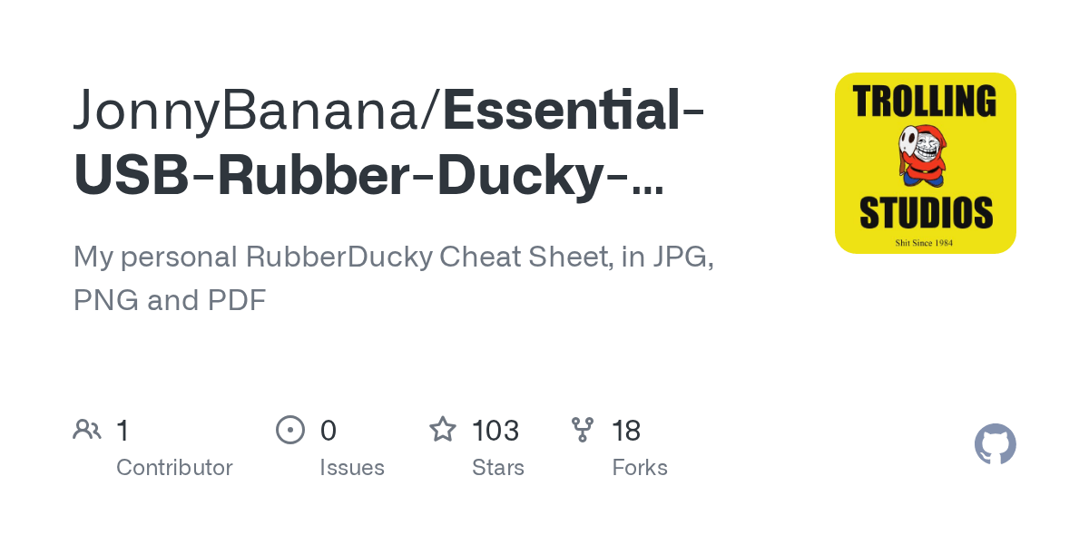 EssentialUSBRubberDuckyPrintableCheatSheet/README.md at master · JonnyBanana/EssentialUSB