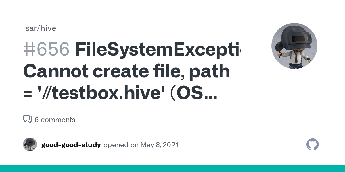 FileSystemException Cannot create file, path = '//testbox.hive' (OS
