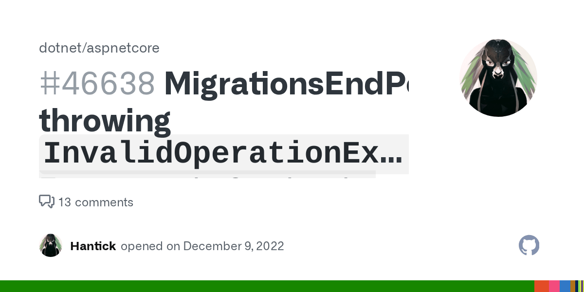 MigrationsEndPoint throwing `InvalidOperationException Incorrect