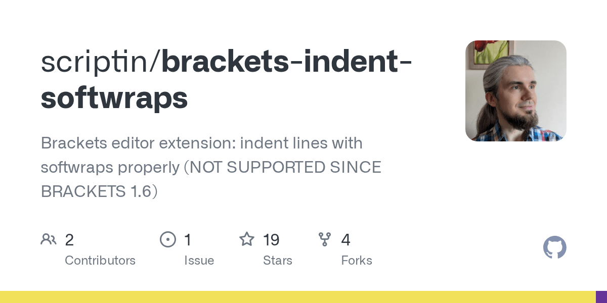 GitHub scriptin/bracketsindentsoftwraps Brackets editor extension