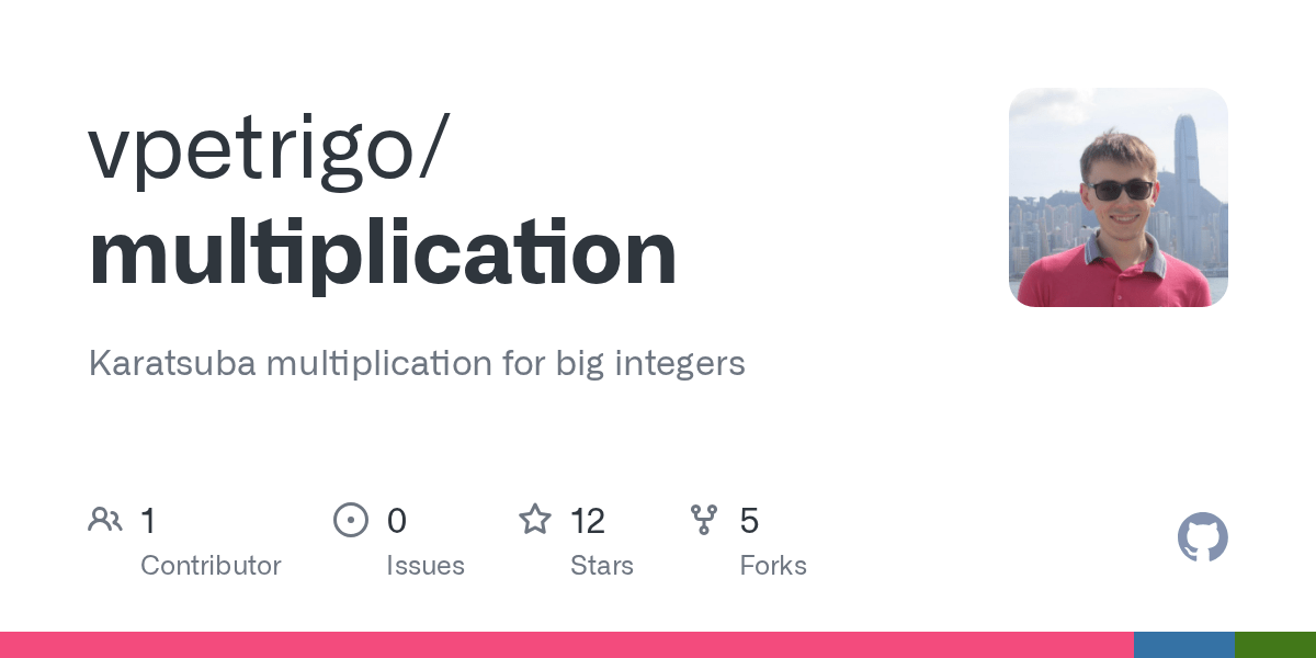 GitHub vpetrigo/multiplication Karatsuba multiplication for big integers