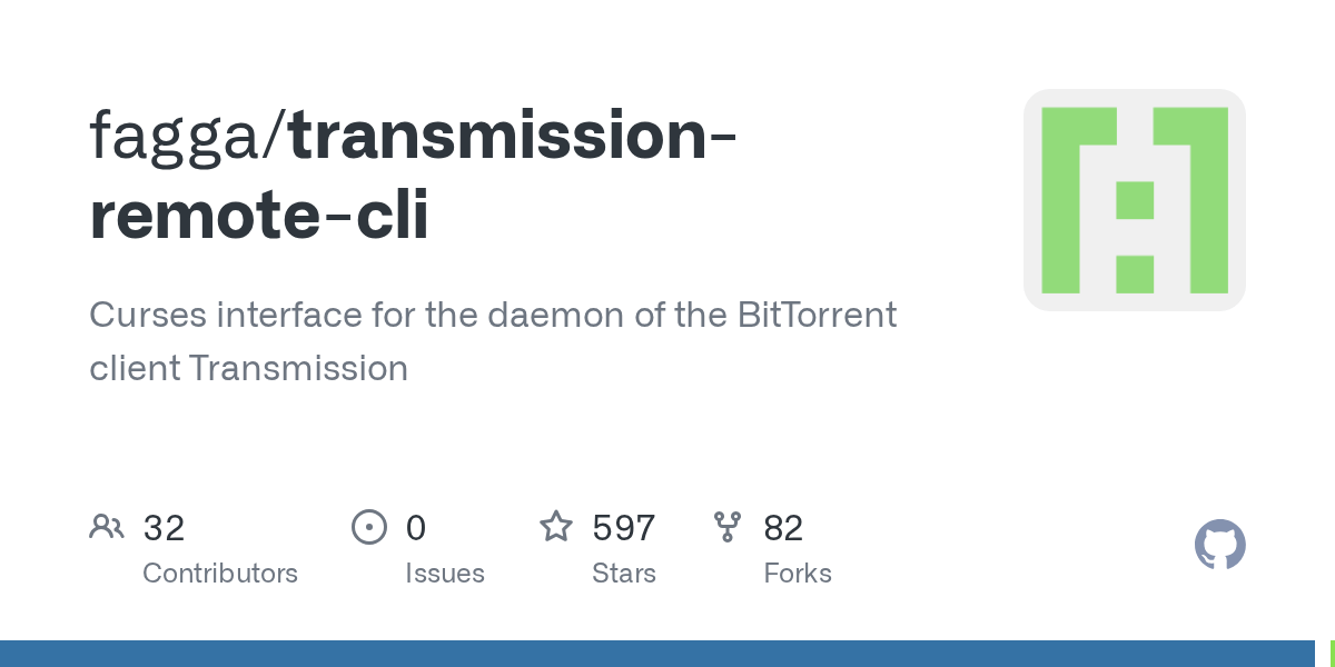GitHub fagga/transmissionremotecli Curses interface for the daemon of the BitTorrent client
