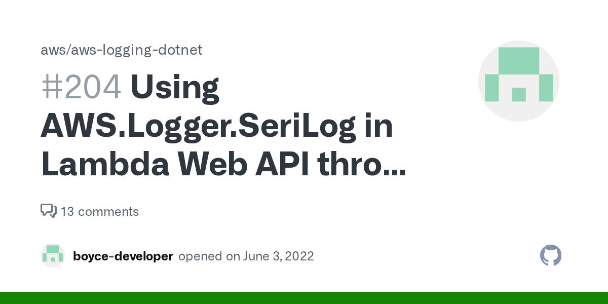 Using AWS.Logger.SeriLog in Lambda  API throws "Endpoint request