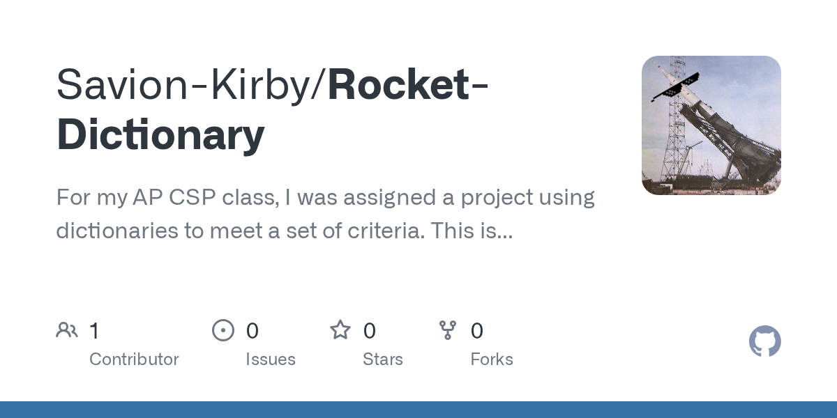 GitHub SavionKirby/RocketDictionary For my AP CSP class, I was