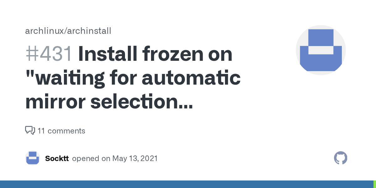 Install frozen on "waiting for automatic mirror selection (reflector