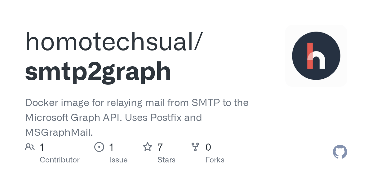 GitHub homotechsual/smtp2graph Docker image for relaying mail from