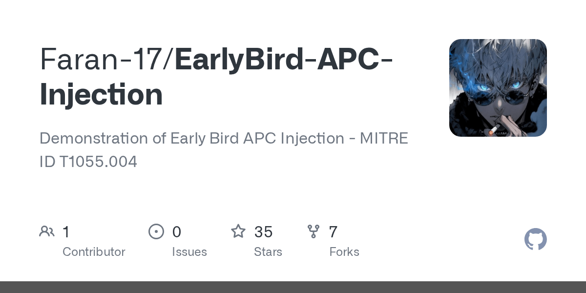 GitHub Faran17/EarlyBirdAPCInjection Demonstration of Early Bird