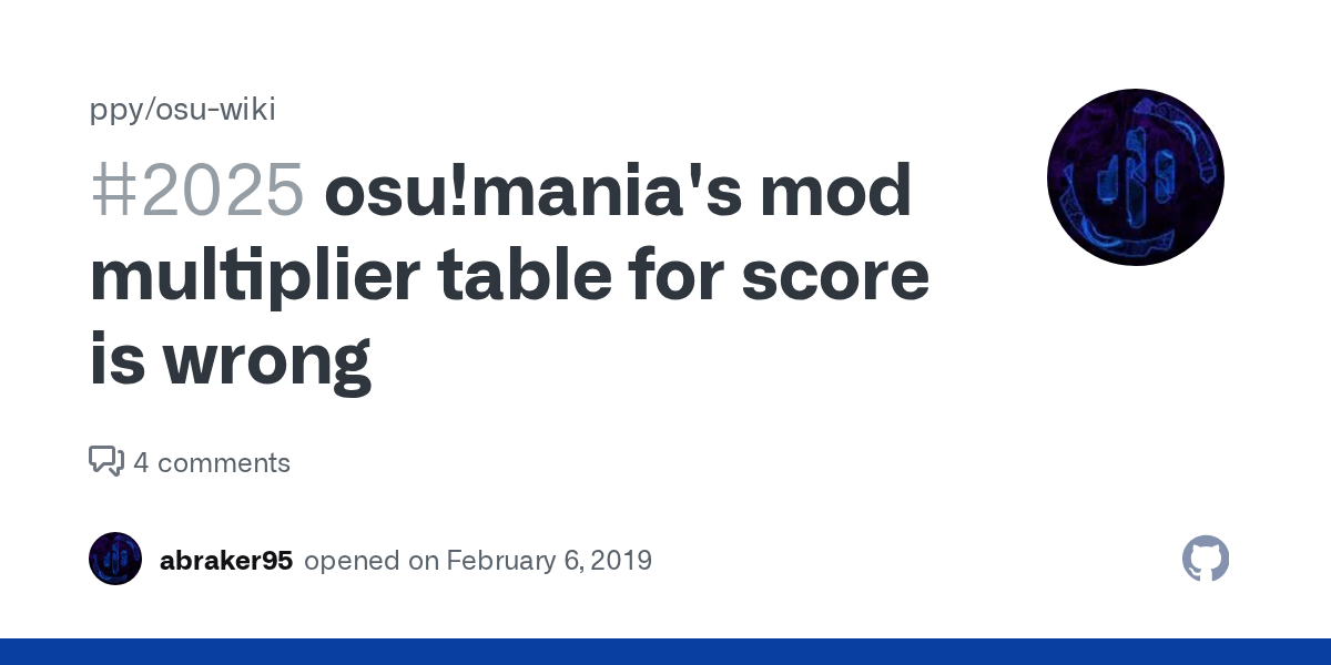 osu!mania's mod multiplier table for score is wrong · Issue 2025 · ppy