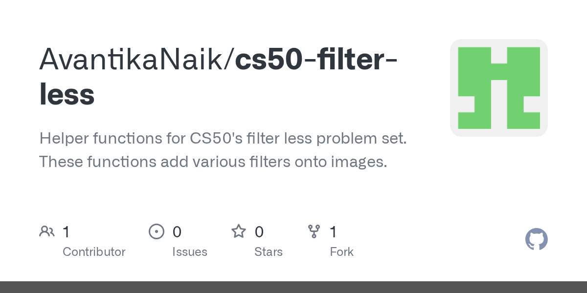 GitHub AvantikaNaik/cs50filterless Helper functions for CS50's