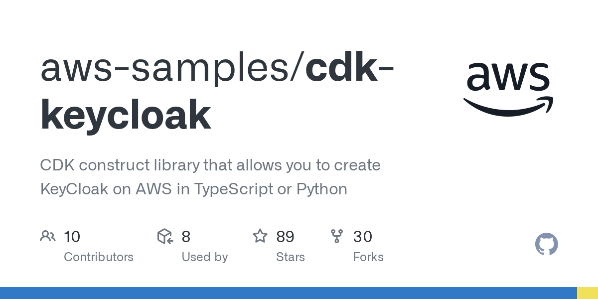 GitHub awssamples/cdkkeycloak CDK construct library that allows