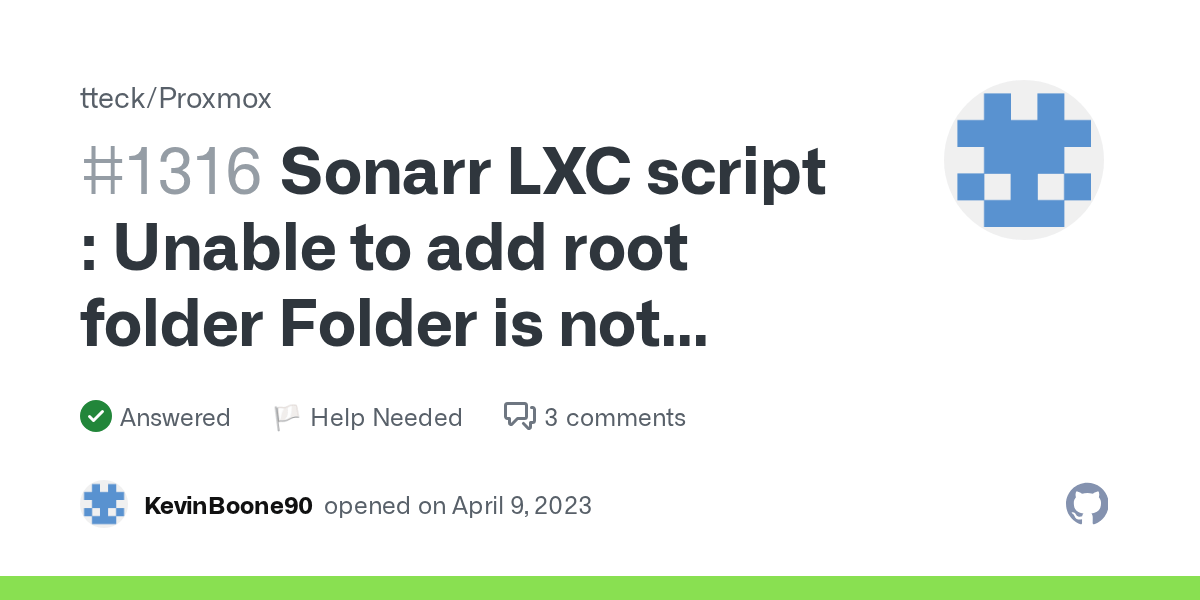 Sonarr LXC script Unable to add root folder Folder is not writable by