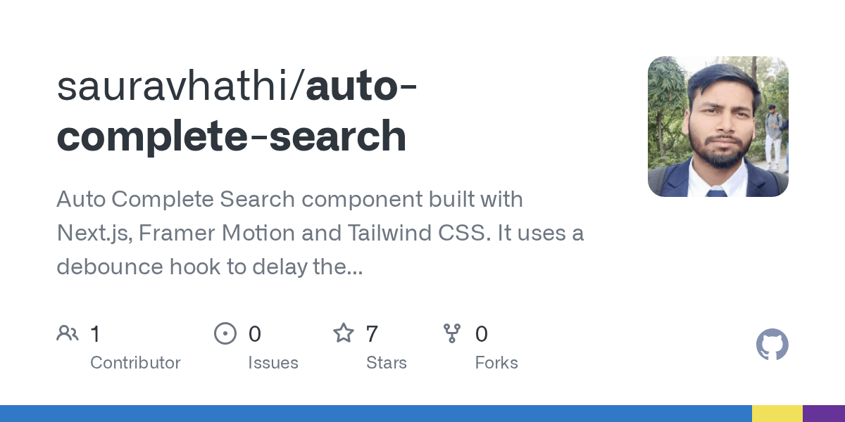 GitHub Auto Complete Search component built with Next.js