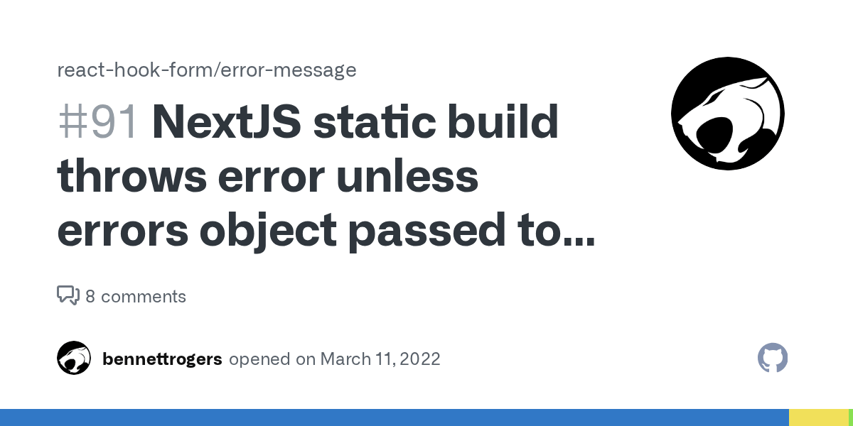 NextJS static build throws error unless errors object passed to