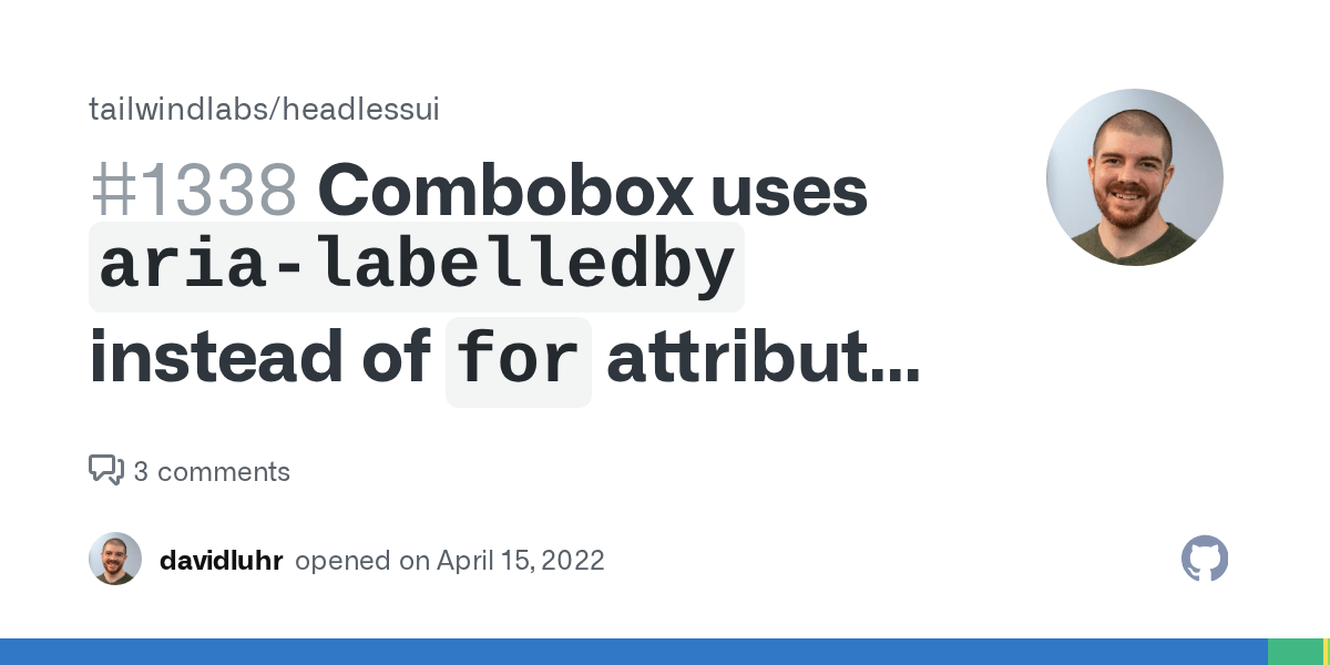 Combobox uses `arialabelledby` instead of `for` attribute on label
