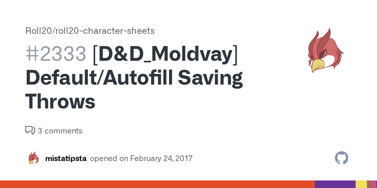 [D&D_Moldvay] Default/Autofill Saving Throws · Issue 2333 · Roll20