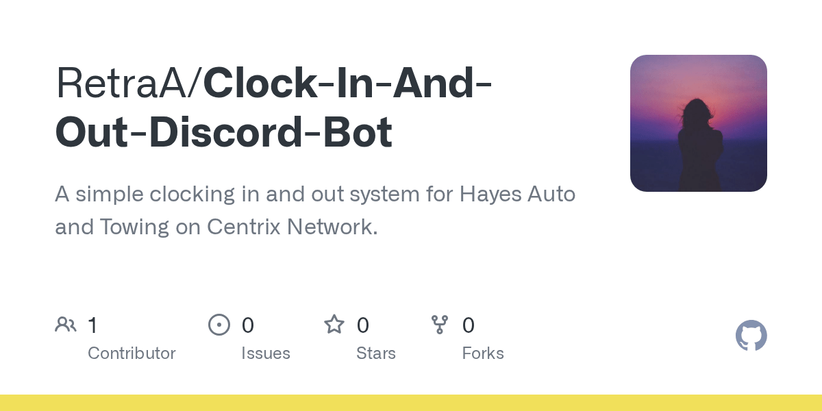 GitHub RetraA/ClockInAndOutDiscordBot A simple clocking in and
