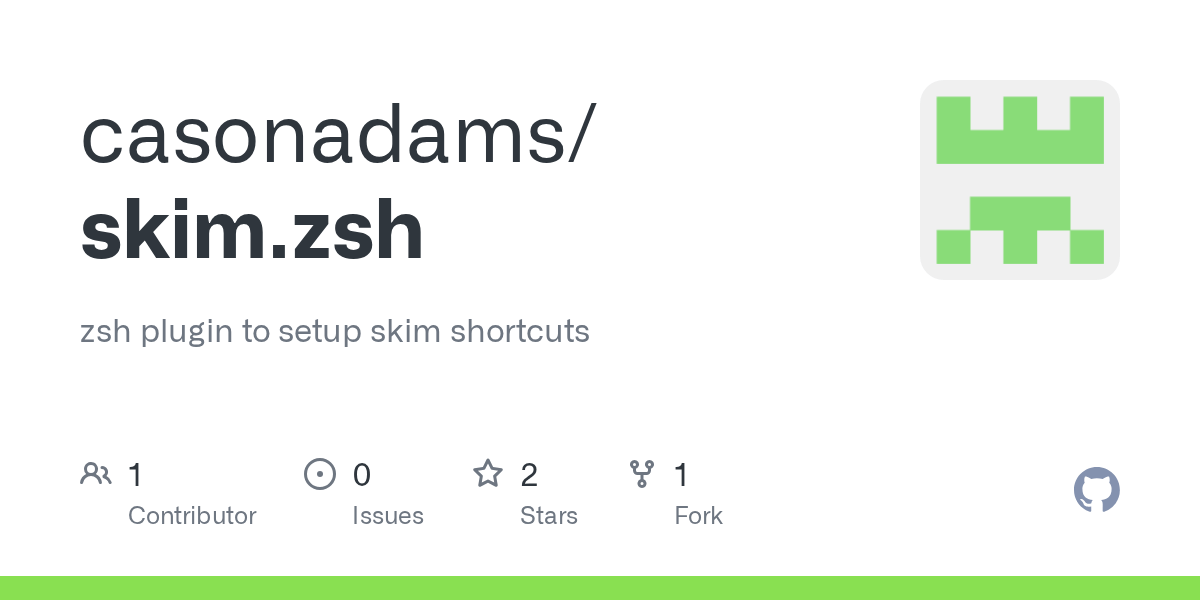 GitHub casonadams/skim.zsh zsh plugin to setup skim shortcuts