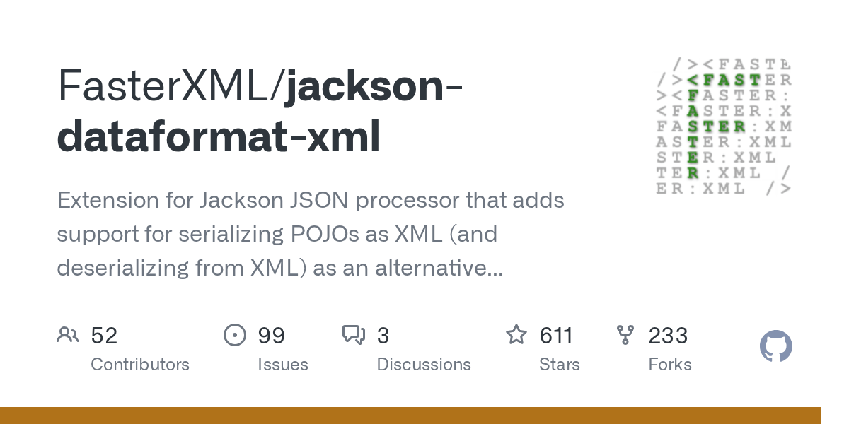 GitHub FasterXML/jacksondataformatxml Extension for Jackson JSON