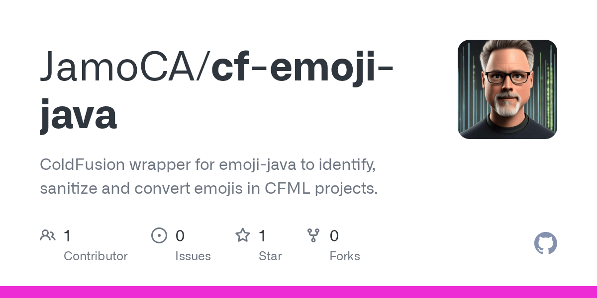 GitHub JamoCA/cfemojijava ColdFusion wrapper for emojijava to