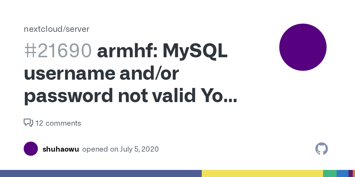 armhf MySQL username and/or password not valid You need to enter