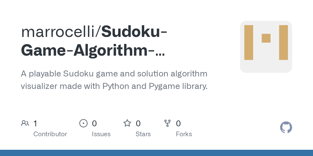 GitHub marrocelli/SudokuGameAlgorithmVisualizer A playable Sudoku