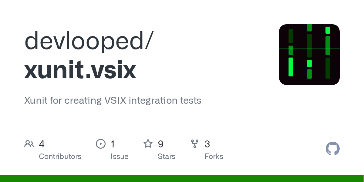 GitHub devlooped/xunit.vsix Xunit for creating VSIX integration tests