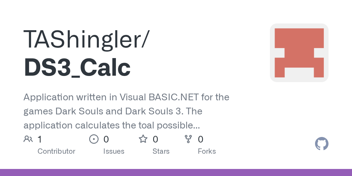 GitHub TAShingler/DS3_Calc Application written in Visual
