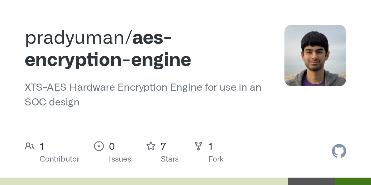GitHub pradyuman/aesencryptionengine XTSAES Hardware Encryption